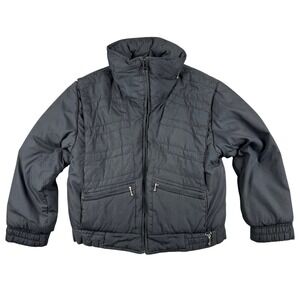 Vintage Pedigree Black Puffer Jacket Quilted Mock Neck Full Zip Winter Warm Sm